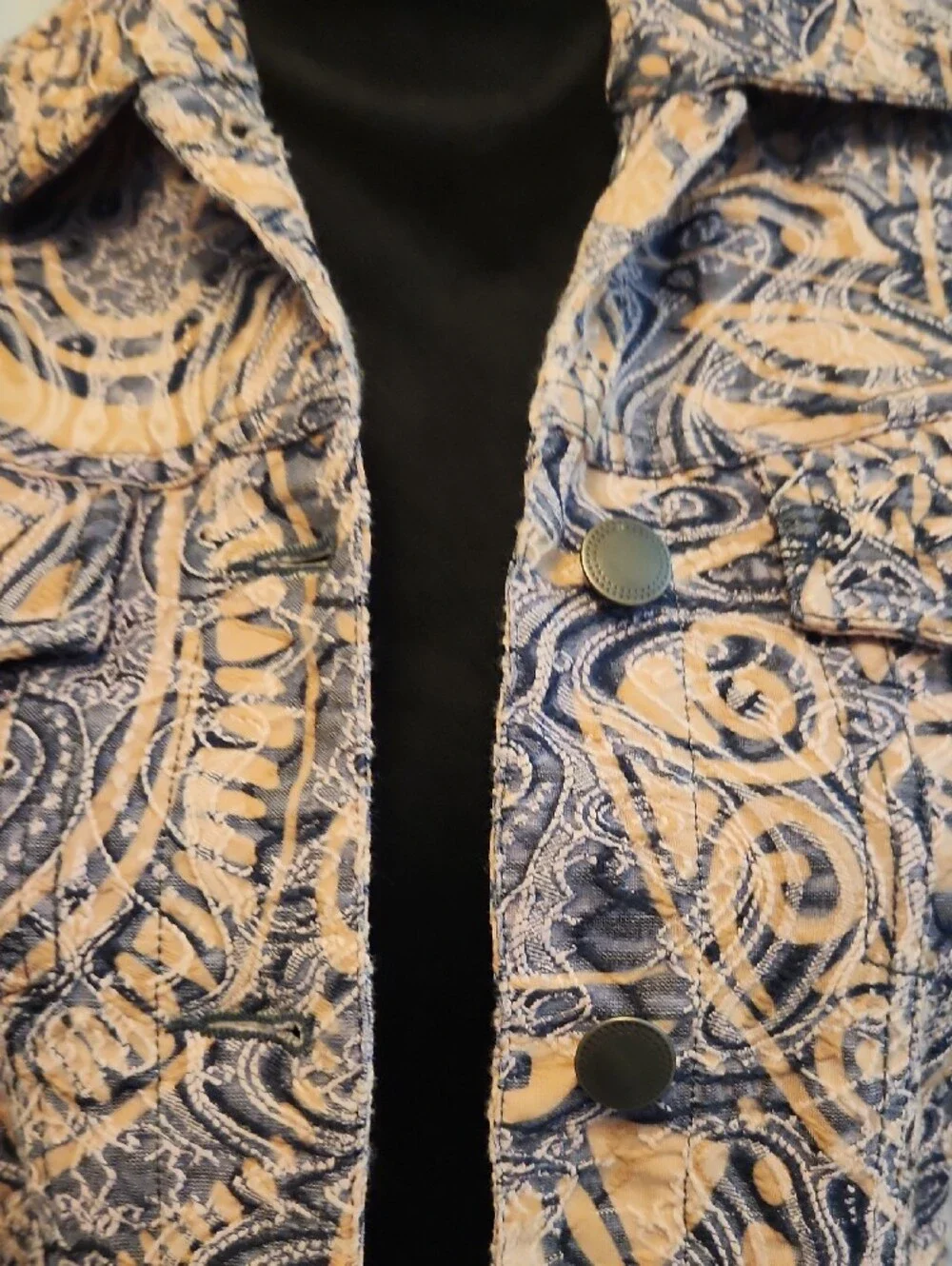 Paisley-Print Jean Jacket in Blue and Beige